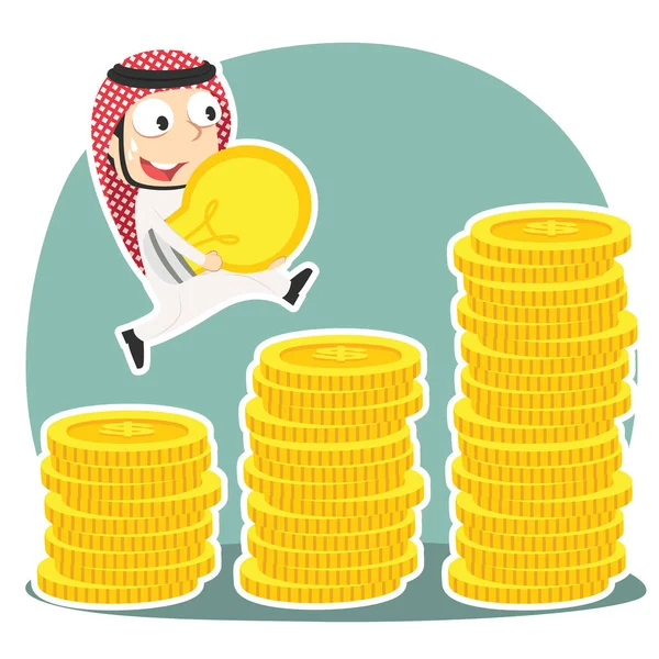Arab Üzletember Érme Lépcsőzés Ötlet Végzése Közben — Stock Vector