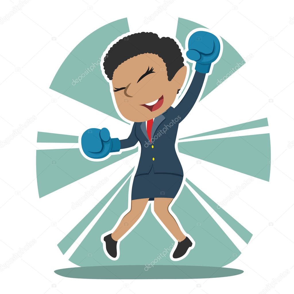successful african businesswoman wear boxing gloves