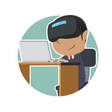 Daire dizüstü kullanarak vr kulaklık ile Afrika iş adamı