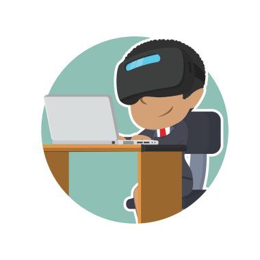 Daire dizüstü kullanarak vr kulaklık ile Afrika iş kadını