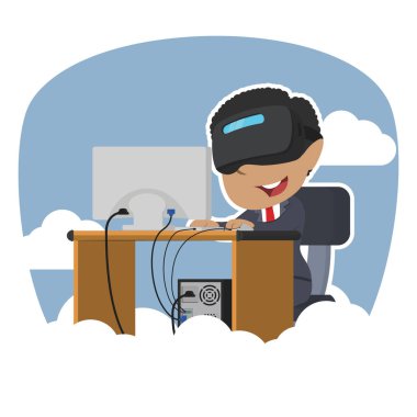 Afrika işkadını VR gökyüzü arka plan ile çalışma