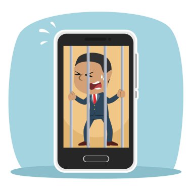 Afrika işadamı Smartphone içinde sıkışmış