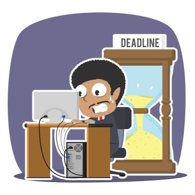 Afrika işadamı ile son kum saati illüstrasyon tasarlamak panik içinde çalışma