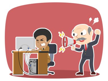 Patron onun stresli Afrika erkek çalışanlara bağırmak