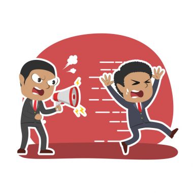 Afrika işadamı işçi çalıştırmanın megafon ile bağırıyor