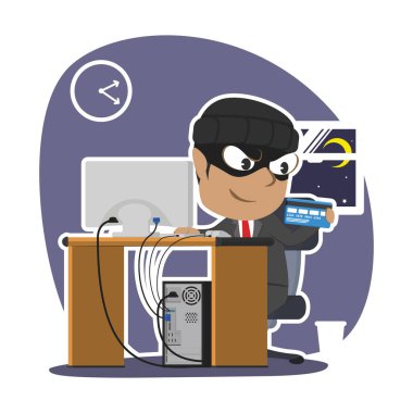 Afrika hırsız işadamı dizüstü kullanarak şirket hesabı banka hacking