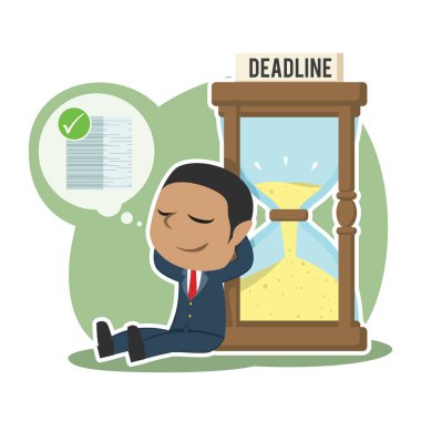 Afrika işadamı işini bitirdikten sonra kum saati yanında rahatlatıcı