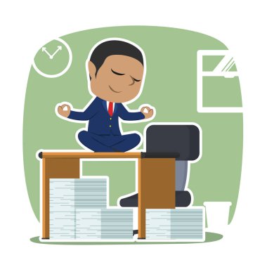 Afrika işadamı çalışma masasının üzerinde meditasyon