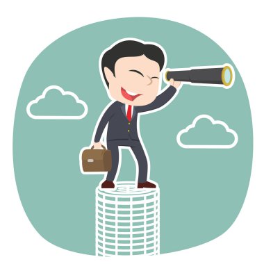 Asya işadamı sikkelerinde monoküler içine bakmak