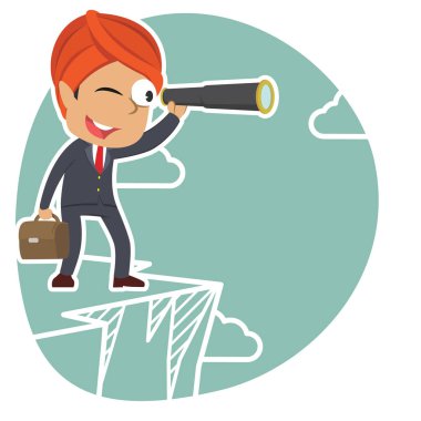 Hintli işadamı Cliff üzerinde monoküler içine bakmak