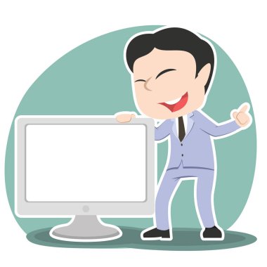 büyük boş monitör sunan Asya iş adamı
