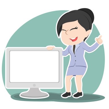büyük boş monitör sunan Asya iş kadını