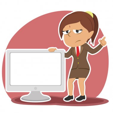 büyük boş monitör sunan üzgün Hint iş kadını