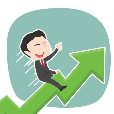 Asya işadamı yükseltilmiş grafik üzerinde sürme