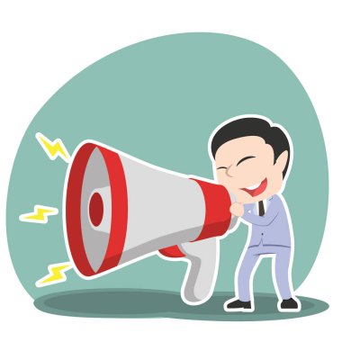 Asya işadamı büyük megafon konuşuyor