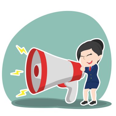 Asya işkadını büyük megafon konuşuyor