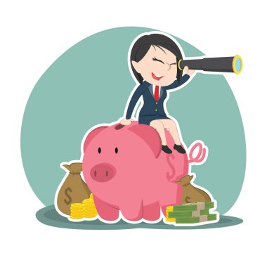 Asya işkadını Binoküler kumbara üzerinde kullanıyor