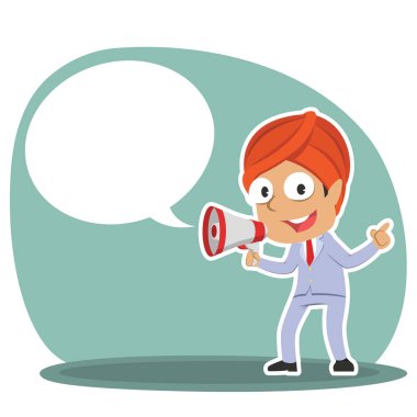 Hintli işadamı megafon ve belirtme çizgisi