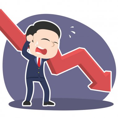 grafik aşağı ile panik içinde Asya iş adamı