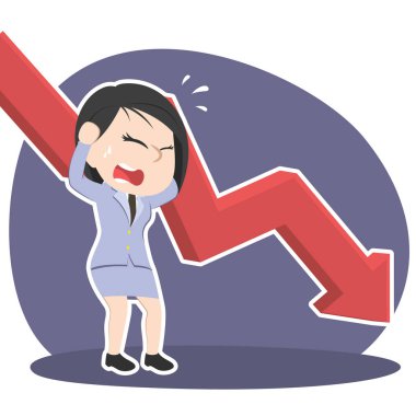 grafik aşağı ile panik içinde Asya iş kadını