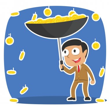 Hintli işadamı şemsiye yağmur ile para toplamak