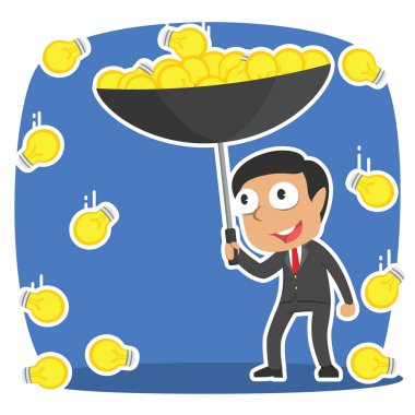 Hintli işadamı fikir fikir yağmurda şemsiye ile toplama