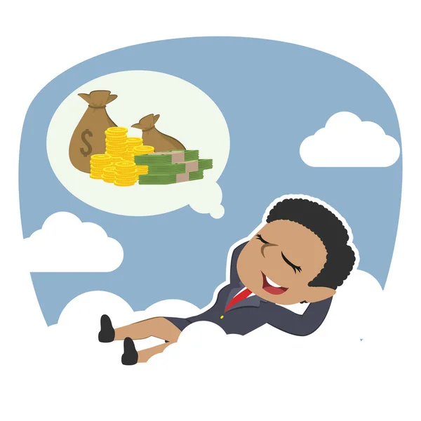 Mujer Negocios Africana Relajándose Las Nubes Pensando Dinero — Vector de stock