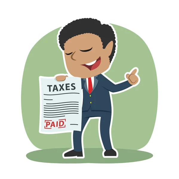 Homme Affaires Africain Montrant Papier Impôt Payé — Image vectorielle