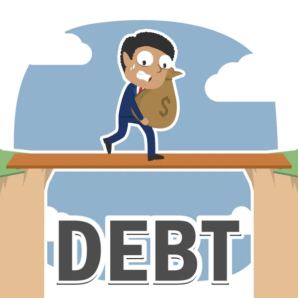 African Businessman Carrying Money Sack Debt Cliff — Stock Vector