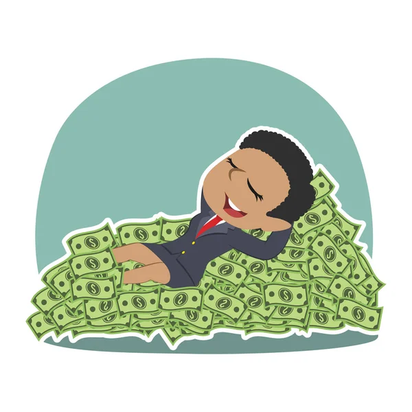 Αφρικανική Επιχειρηματίας Στον Ύπνο Στο Κρεβάτι Χρήματα — Διανυσματικό Αρχείο