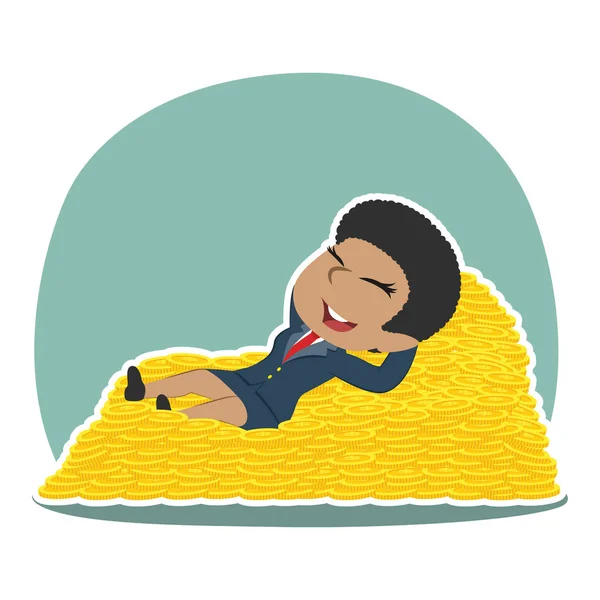 African Businesswoman Sleeping Coin Bed — Stock Vector