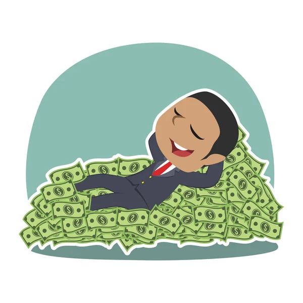 African Businessman Sleeping Money Bed — Stock Vector