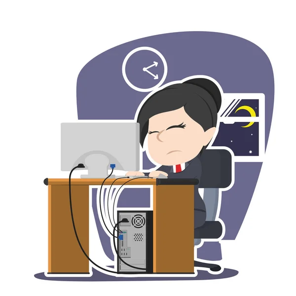 Asian Tired Woman Working — Stock Vector