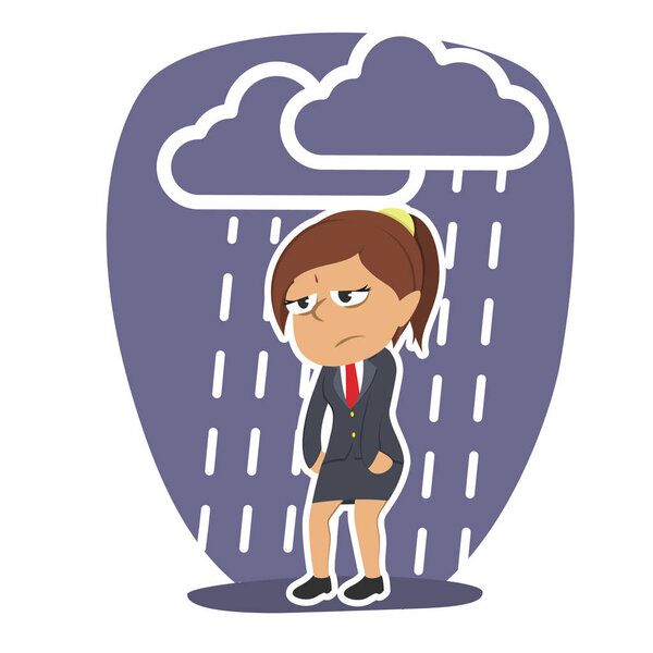 tired indian businesswoman with raining cloud