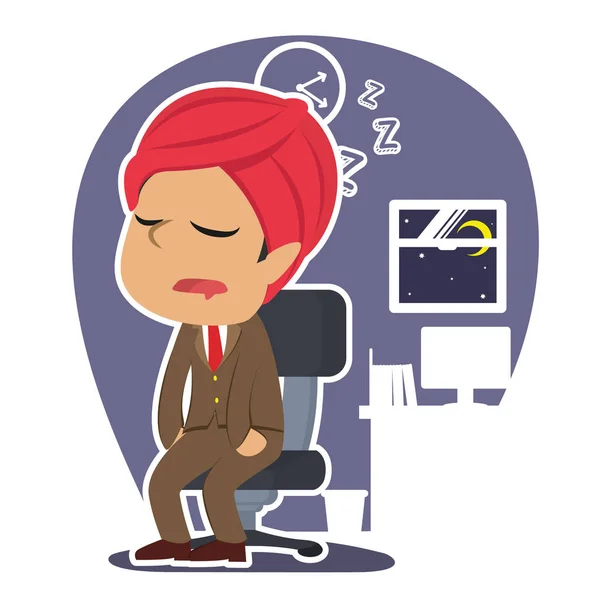 Indian Businessman Fall Asleep Illustration Design — Stock Vector