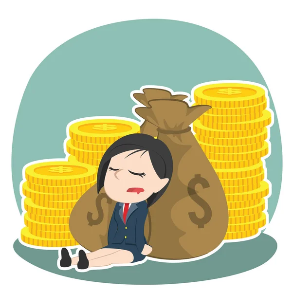 Asiatische Geschäftsfrau Schlafen Auf Geld — Stockvektor
