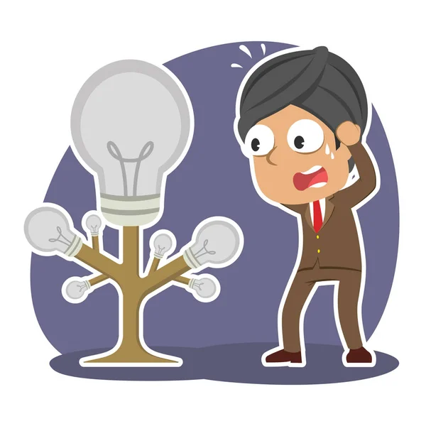 Indio Empresario Pánico Con Muerto Idea Árbol — Vector de stock