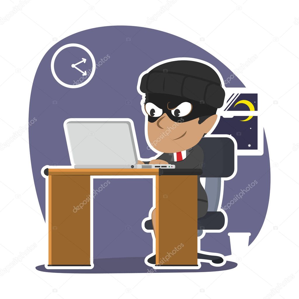 african thief businesswoman hacking using laptop