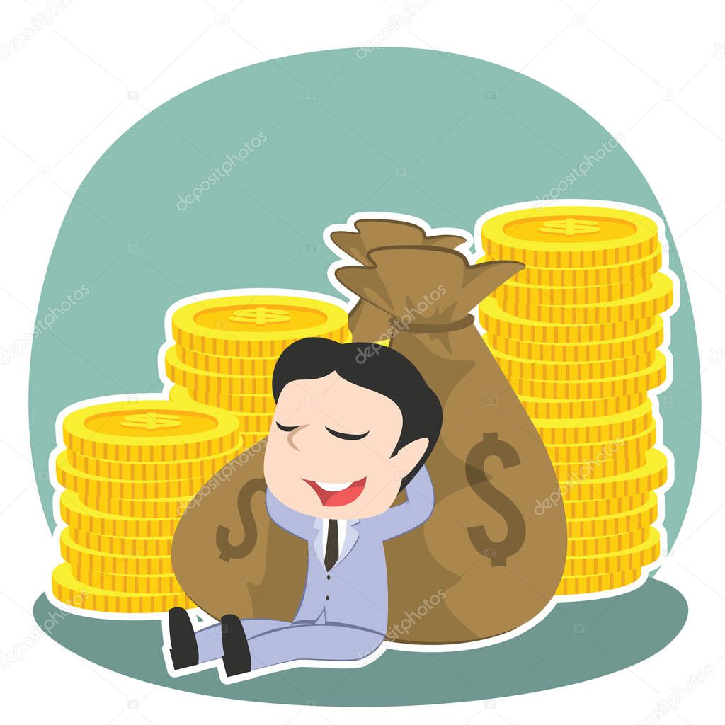 asian businessman relaxing on money