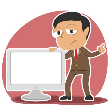 büyük boş monitör sunan üzgün Hintli işadamı