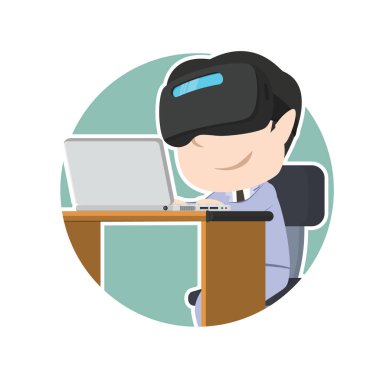 Daire dizüstü kullanarak vr kulaklık ile Asya iş adamı