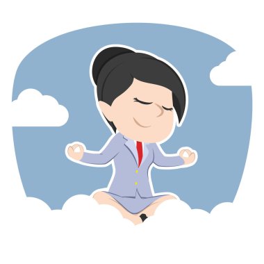 Asya işkadını bulutlar üzerinde yoga yaparken