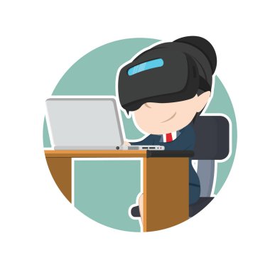 Daire dizüstü kullanarak vr kulaklık ile Asya iş kadını