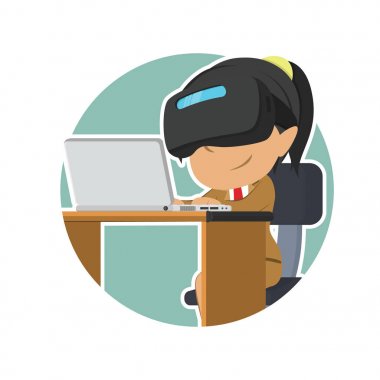 Daire dizüstü kullanarak vr kulaklık ile Hint iş kadını