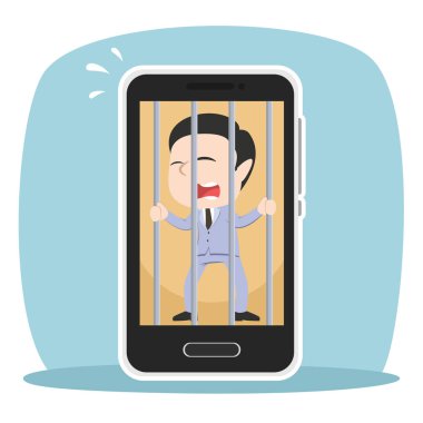 Asya işadamı Smartphone içinde sıkışmış