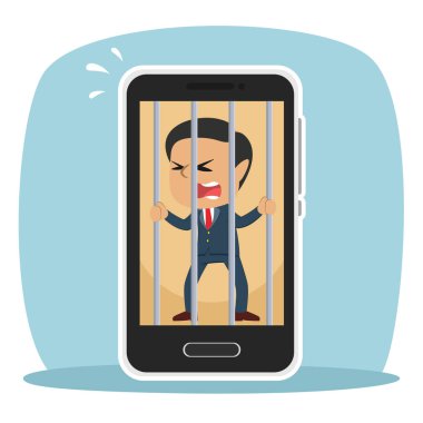 Hintli işadamı Smartphone içinde sıkışmış