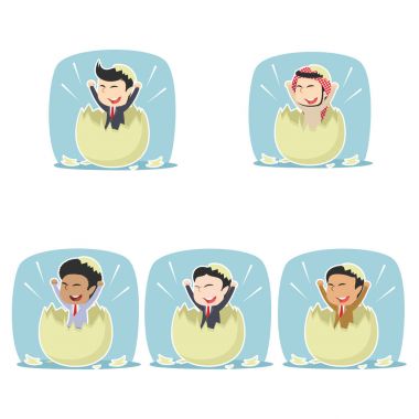 businessman hatched from egg different race set clipart