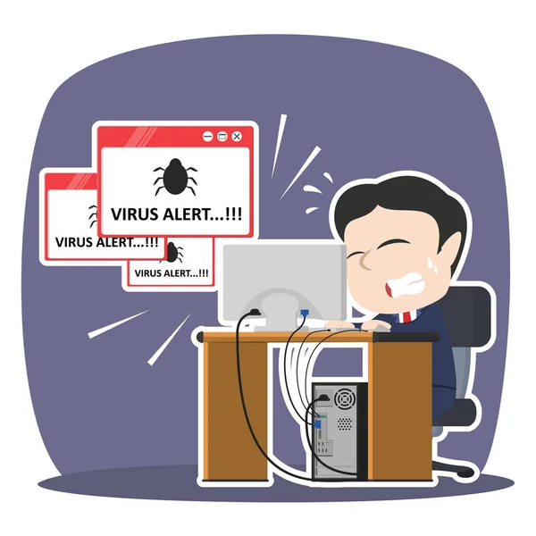 Asiático Empresario Pánico Con Virus Alerta Pop — Vector de stock