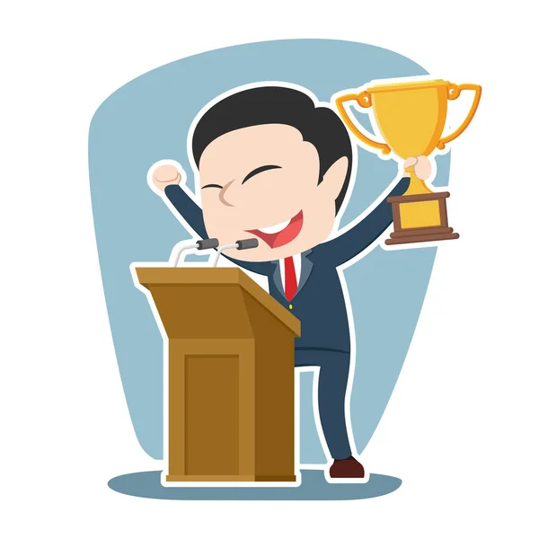 Asian Businessman Trophy Giving Speech — Stock Vector