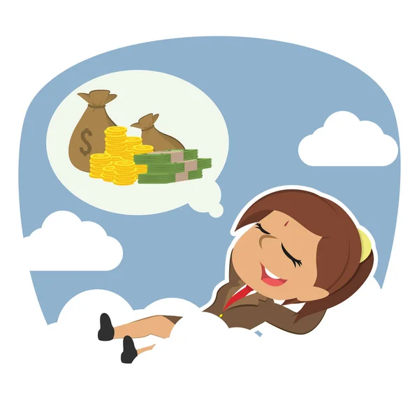 印度女商人在云端上放松思考金钱 — 图库矢量图片